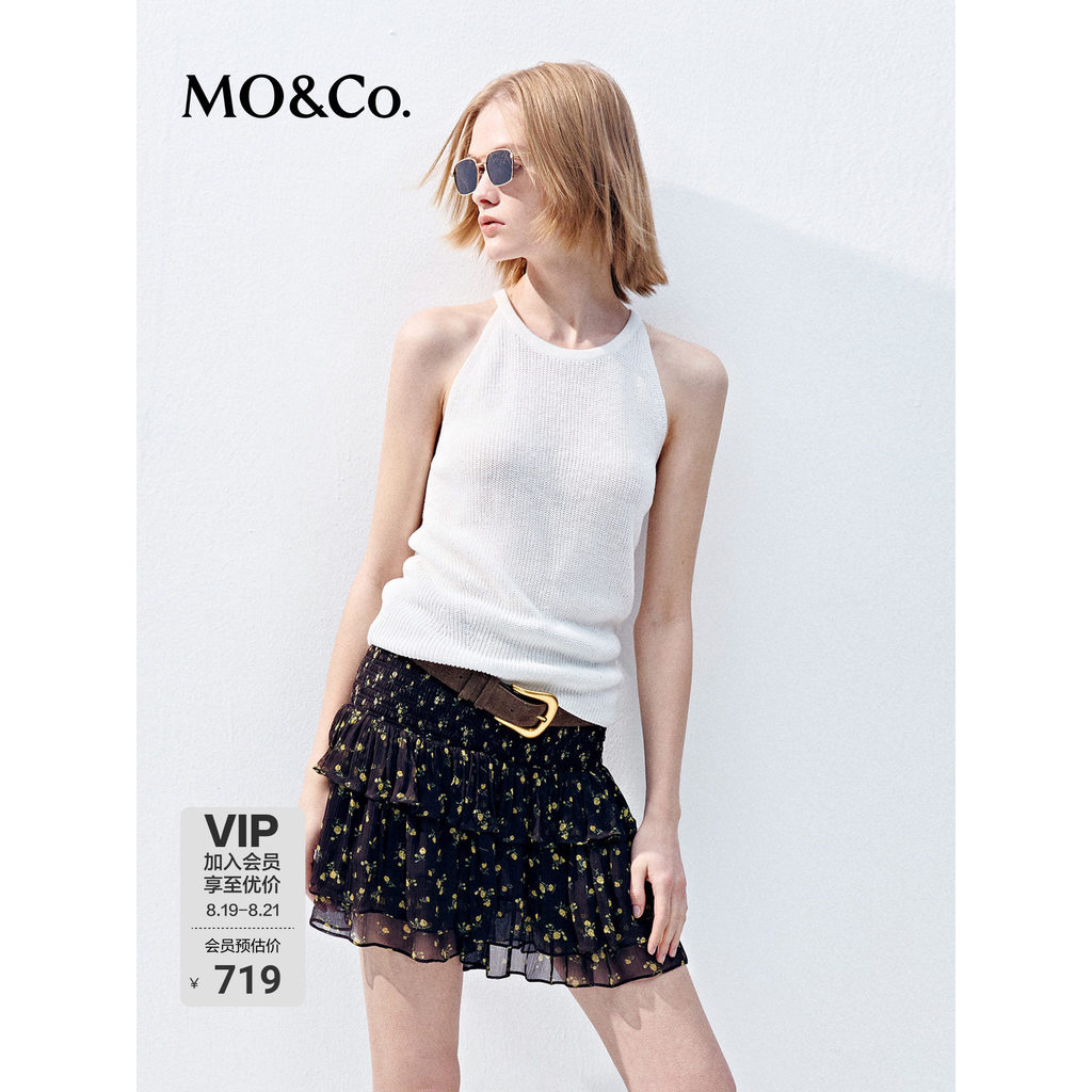 MOCO เสื้อไหมพรม 2026 ฤดูร้อนผลิตภัณฑ์ใหม่ผ้าลินินผ้าฝ้าย Halter คอตัดไหล่ Slim-fit เสื้อกั๊กระบายอา