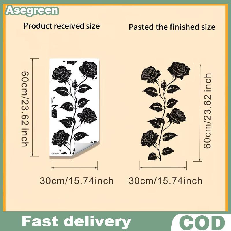 [Asegreen] Red Rose Black Vine Butterfly Glass สติกเกอร์สําหรับประตูห้องน้ําตกแต่งศิลปะกาวติดผนังที่