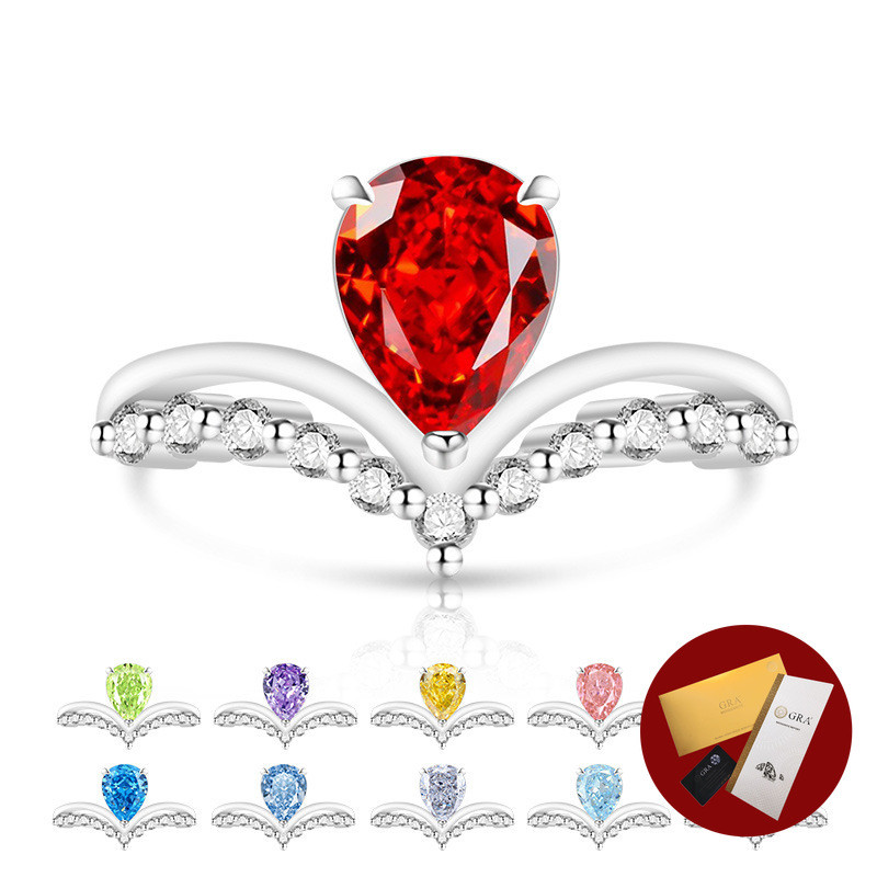 (มีใบรับรอง Gra) ขายร้อน Ice Flower Cut Pear Shaped Queen Mozambican Drop Ring