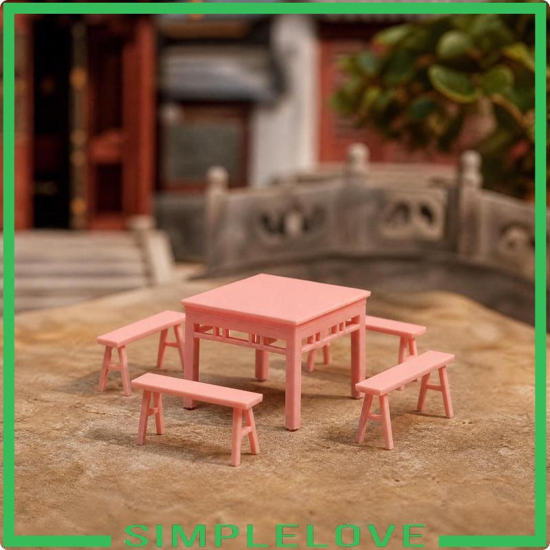 [เรียบง่าย] 1/64 Scale Table and Stool Set Square Top Sturdy 1/64 Scale White