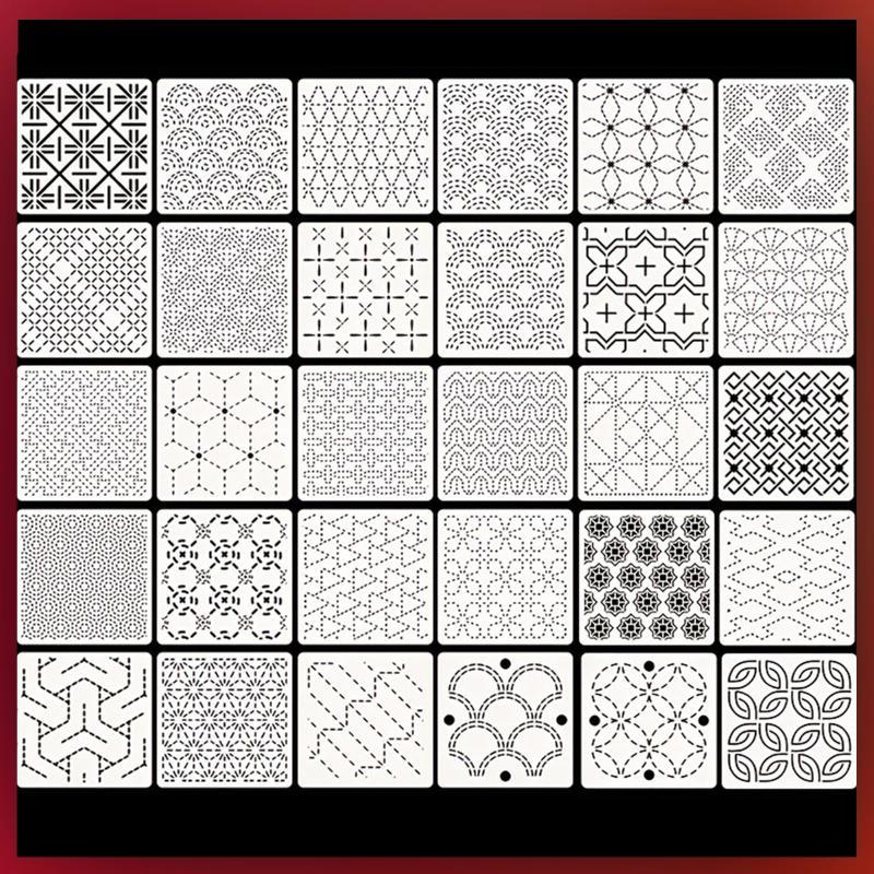 MagiDeal Sashiko Template Kit ชุดเย็บปักถักร้อยสัตว์เลี้ยงรูปแบบเรขาคณิต DIY ลายฉลุสําหรับเย็บผ้ามือ