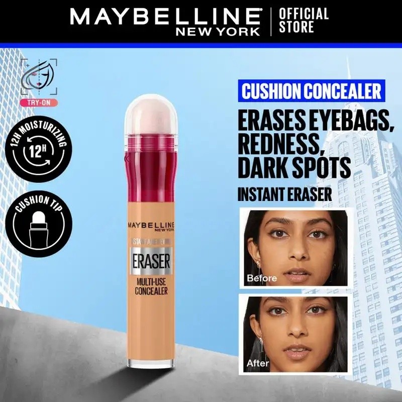 Maybelline Instant Eraser 12HR คอนซีลเลอร์ 2-in-1 แบบใช้คู่ Corrector & , Full Coverage, ลบทั้งหมด