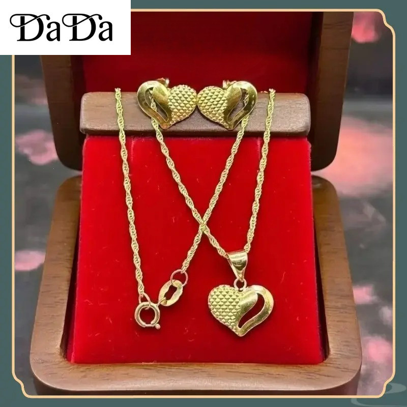 COD Original 18k Saudi gold pawnable Nasasangla ชุดต่างหูและสร้อยคอรูปหัวใจ 99.99% สําหรับผู้หญิงของ