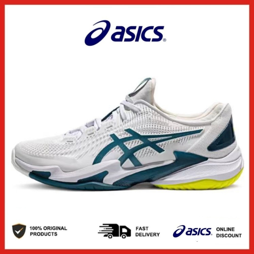 ของแท้ Asics ff 3 สีขาวสีฟ้ารองเท้าเทนนิสมืออาชีพสําหรับผู้ชายกีฬารองเท้าผ้าใบ 5AP8 SHY1