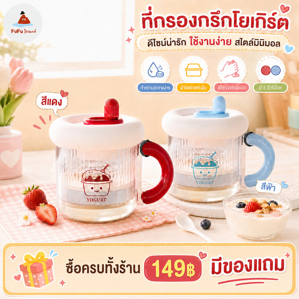 ที่กรองกรีกโยเกิร์ต DIY มีวงล้อตั้งเวลา ปรับความข้นได้ ฝากันฝุ่น ถอดล้างง่าย ทำโยเกิร์ตโฮมเมด อาหารคลีน