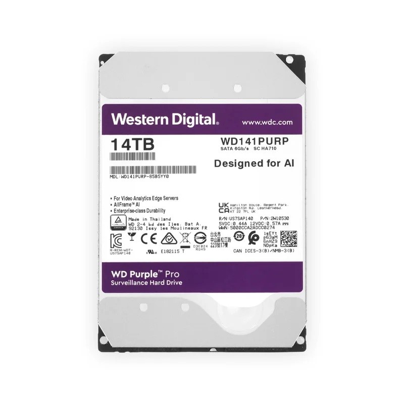 14TB HDD WD ฮาร์ดไดรฟ์สีม่วงสําหรับฮาร์ดดิสก์ไดรฟ์เฝ้าระวัง 3.5 "SATA III Harddisk สําหรับเครื่องบัน