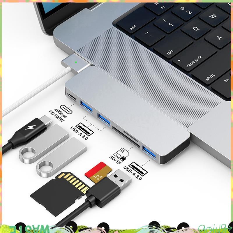 6IN1 Type-C Hub ไปยังอะแดปเตอร์ที่รองรับสําหรับ 3 USB C Hub 3.0 TF SD Reader Slot PD 100w Hub