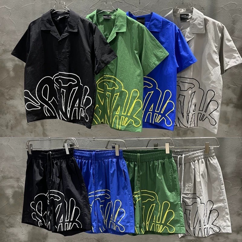 PYIJ Syna Hip Hop แขนสั้นชุดกีฬาชายหาดเสื้อลําลองห้าจุดกางเกงขาสั้นผู้ชาย DRILL