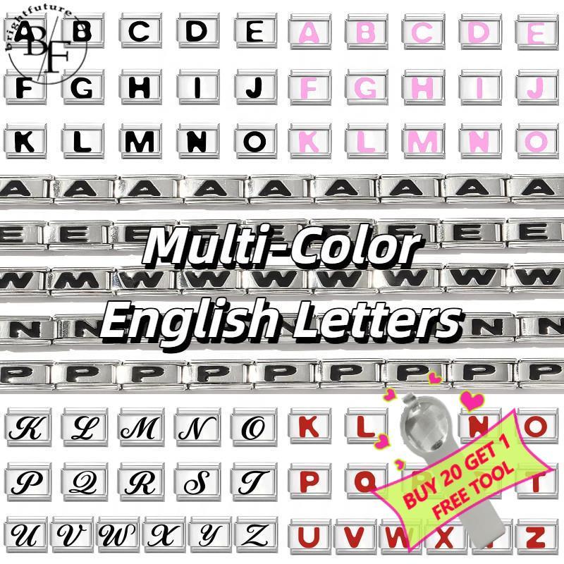 หลายสีตัวอักษรภาษาอังกฤษอิตาเลี่ยน Charm สร้อยข้อมือ Fit 9 มม.สร้อยข้อมือสแตนเลส DIY เครื่องประดับทําอุปกรณ์เสริม Retro บุคลิกภาพโมดูลสร้อยข้อมืออุปกรณ์เสริม