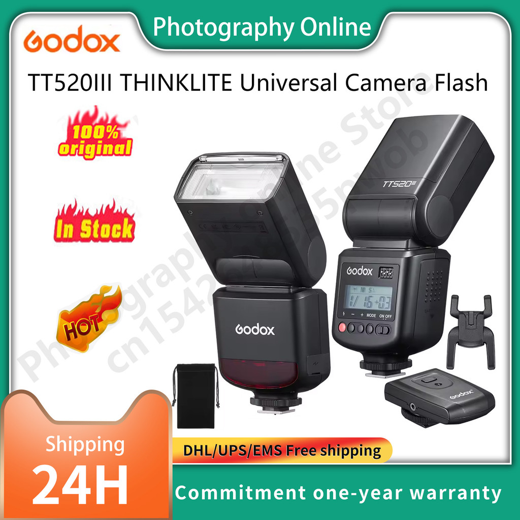 Godox TT520 III แฟลช TT520III พร้อมสัญญาณไร้สาย 433MHz ในตัว + แฟลชทริกเกอร์สําหรับกล้อง Canon Nikon