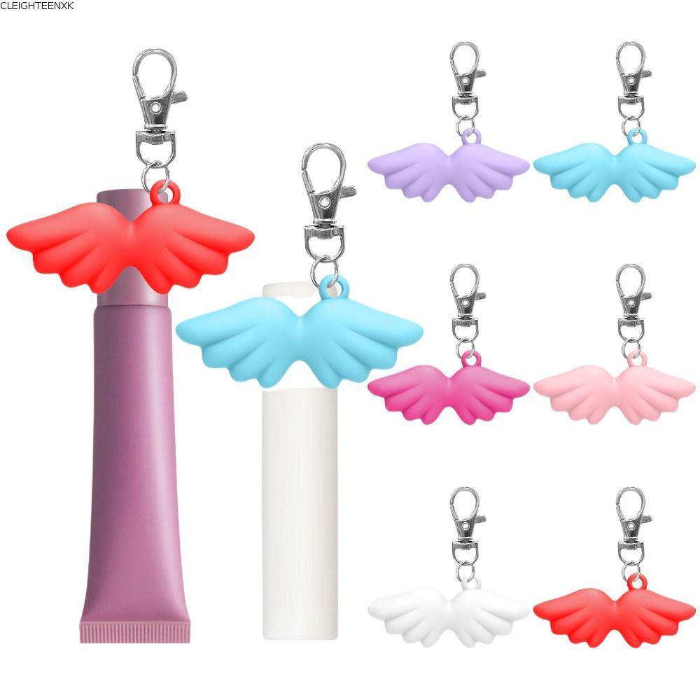 CLEIGHTEEN8H Lip Balm Holder, Angel พวงกุญแจแบบพกพา Lip Gloss Cap, สีสันพร้อมพวงกุญแจซิลิโคน Lipglos