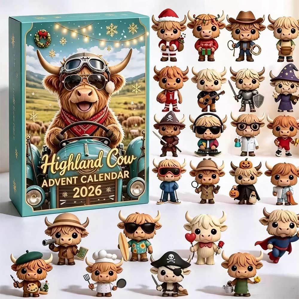 Highland Cow Advent Calendar 2026 Full Countdown Toy Box For Kids To Unlock One Small Figure Each Si