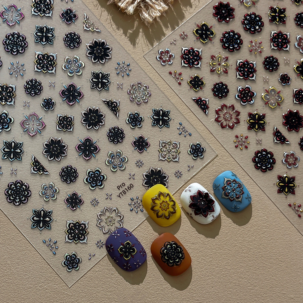 Ant Picture สติกเกอร์แต่งเล็บ Retro Mandala Pattern Premium Dark Series โรงงานสติ๊กเกอร์ติดเล็บดอกไม