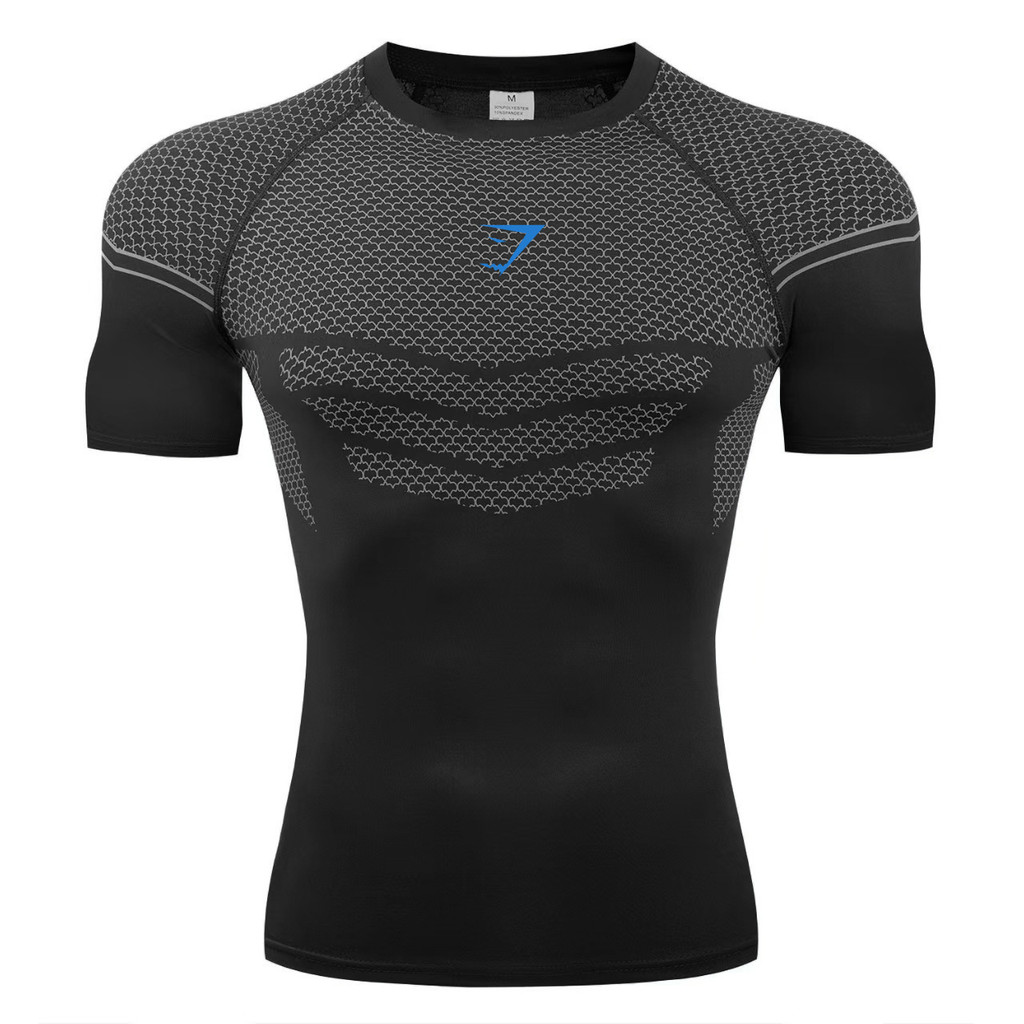 GYMSHARK ผู้ชายผู้หญิงกีฬาฟิตเนส Quick-Drying Breathable ยืดแขนสั้นเสื้อยืดแน่น