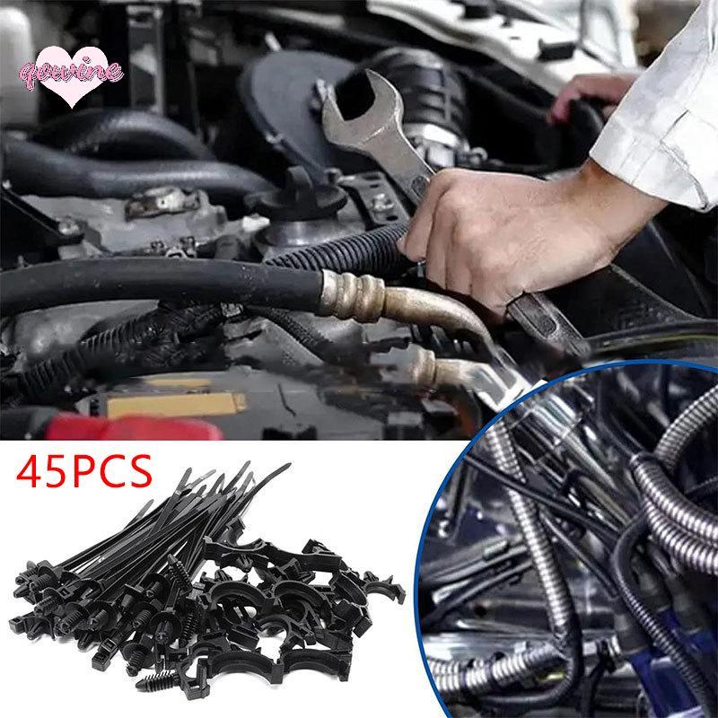 [qowine] 45 ชิ้น Push Mount Cable Zip Tie พร้อมคลิปรูลวดรถยนต์ Universal Car Cable คลิป Self Loing F