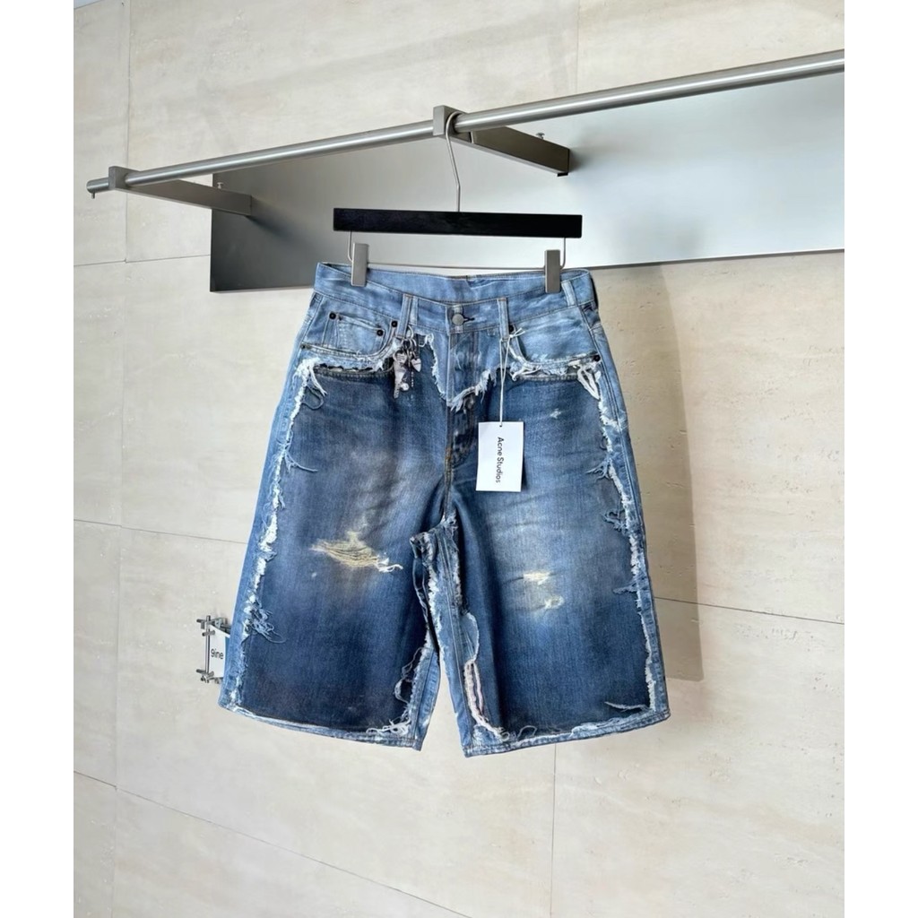 Acne studio Washed Ripped Print Loose Denim Shorts