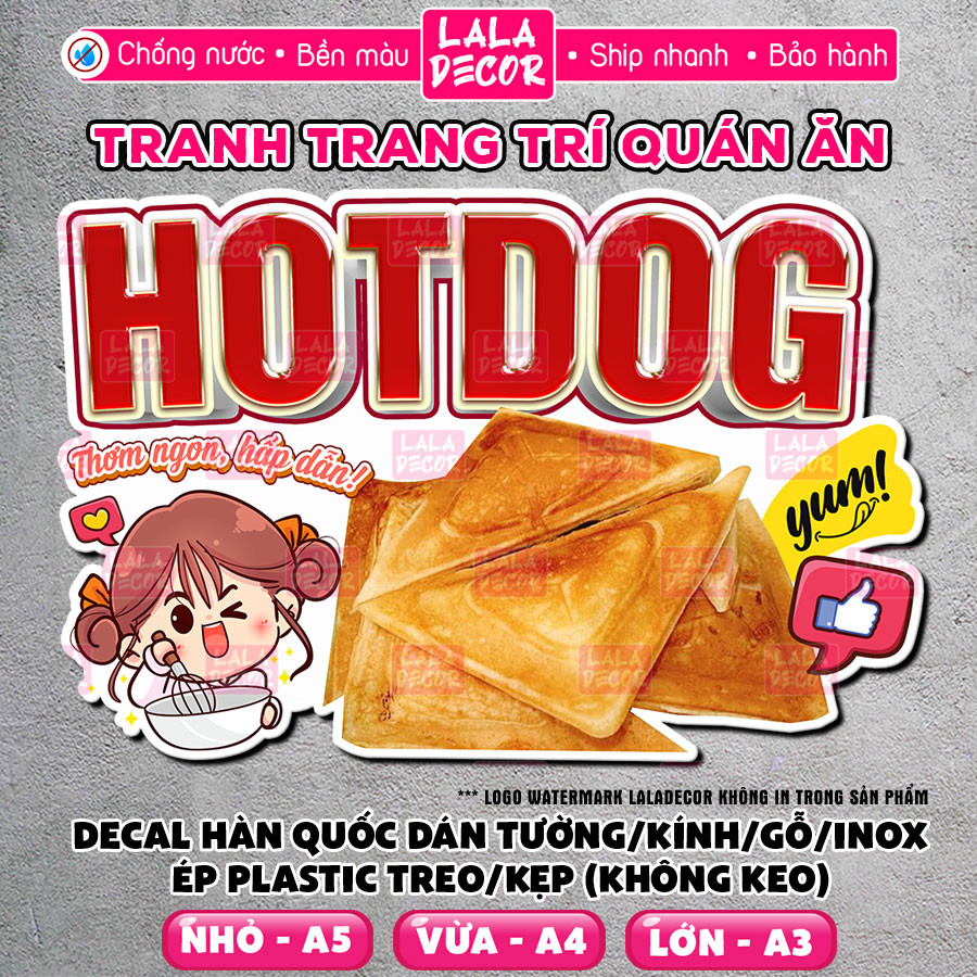 กันน้ํา Hotdog สติ๊กเกอร์ติดผนัง Hotdog Decal Ready กาว/พลาสติกลามิเนต, รูปลอกตกแต่งร้านค้า - F21-22