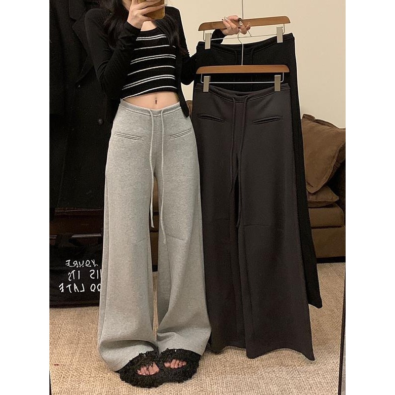 กางเกงลำลอง กางเกงวอร์ม ใส่เชือกรูดที่เอว กระเป๋าตรง สไตล์Y2K #J1158