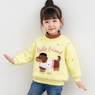 MooDeng Baby เสื้อกันหนาวเด็กหญิง ไซต์ 80-150 เซน ลายหมา สีเหลืองและชมพู ดีไซน์น่ารัก ให้ความอบอุ่นในวันหนาว