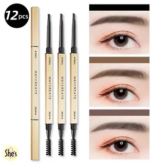 ดินสอเขียนคิ้ว(12แท่ง) Double HEAD แบบหมุนอัตโนมัติ 2in1 Eye Brow สีชัด เขียนง่าย ติดทนนาน พร้อมแปรง
