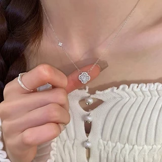 สร้อยคอจี้ใบโคลเวอร์ ประดับเพชรสร้อย สร้อยเงิน สร้อยแฟชั่น เครื่องประดับของผู้หญิง สไตล์ญี่ปุ่นเกาหลี N63