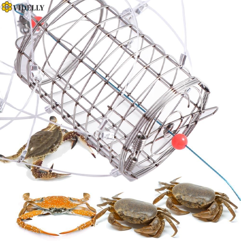 VIDELLY 8 Laps Crab Fishing Cage, Fish Cage ลวดเหล็ก Crab จับเครื่องมือ, Catcher Fishing Net สแตนเลส