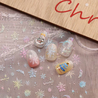 HAMA เล็บนูนสติกเกอร์เล็บคริสต์มาสการ์ตูน Santa Claus ต้นคริสต์มาสเกล็ดหิมะดอกไม้ไฟฝรั่งเศสประณีตสติกเกอร์ตกแต่ง Decals วันหยุดเล็บ