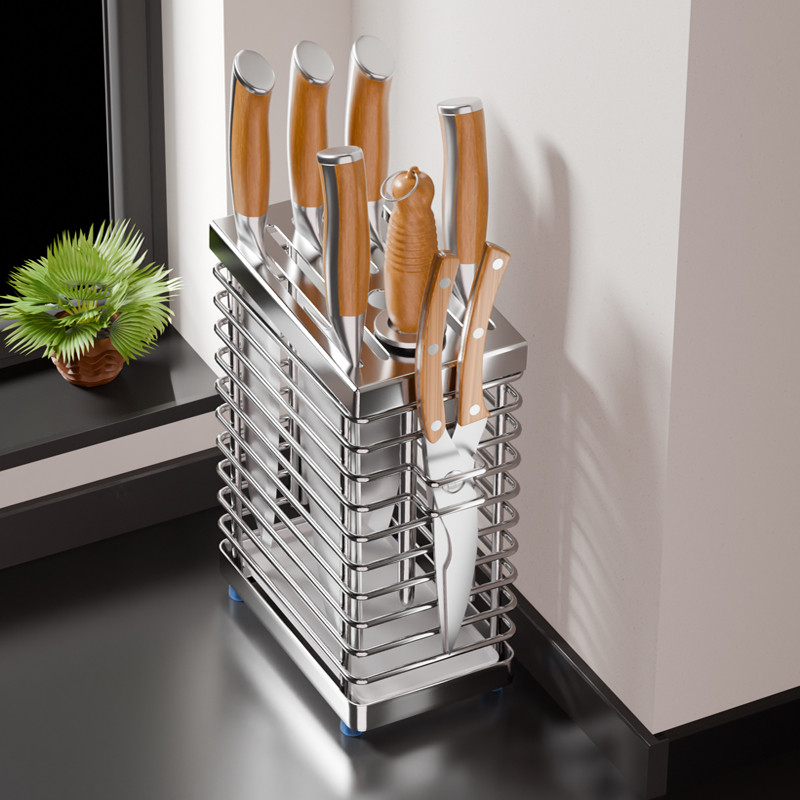 ที่ใส่มีดสแตนเลส Multi-มีด Slot กรรไกรมีดครัว Multi-Function ชั้นวางท่อระบายน้ําโรคราน้ําค้าง Anti-B