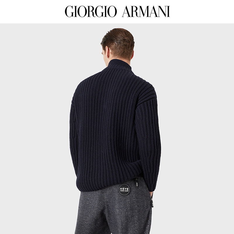 GIORGIO ARMANI/ARMANI เสื้อกันหนาวแฟชั่นคลาสสิก ดีไซน์คอสูงครึ่งซิป