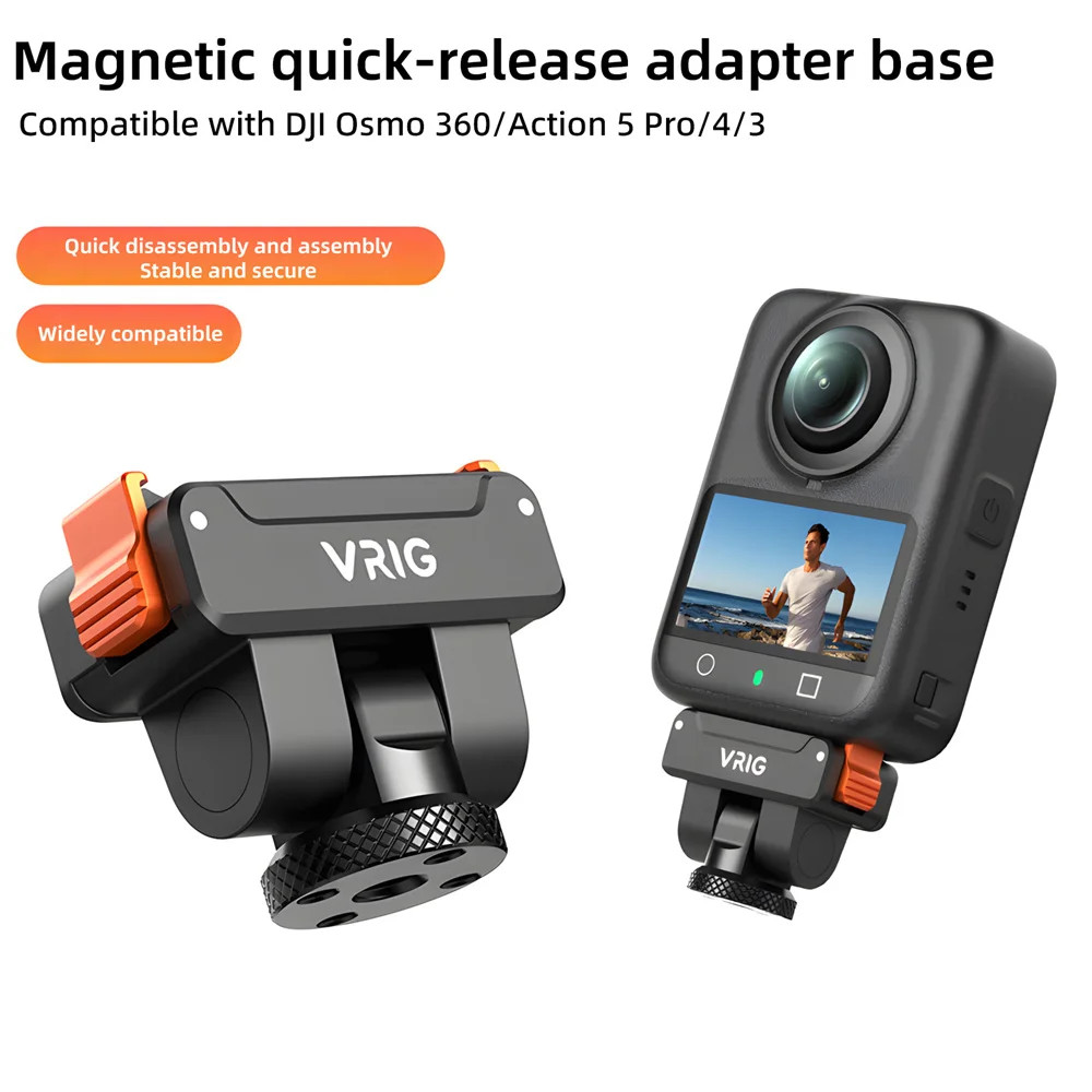 VRIG อะแดปเตอร์กล้องรองเท้าเย็นสําหรับ DJI OSMO 360 Action 5 Pro/4 /3 อะแดปเตอร์เมาท์แบบปลดเร็วพร้อมพอร์ต 1/4 สําหรับขาตั้งกล้องกล้อง