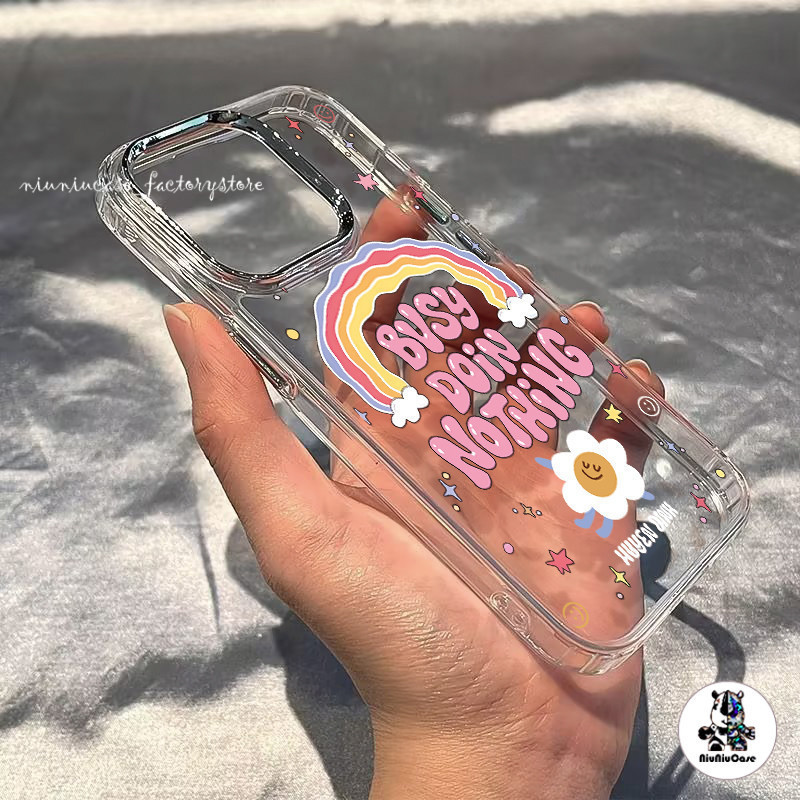 สําหรับ เคสไอโฟน11 รูปแบบรุ้ง For iPhone 11 13 12 14 15 Pro Max X XS 7 Plus เคส รูปแบบโปร่งใส กันกระแทก กรอบรูปโลหะ Soft