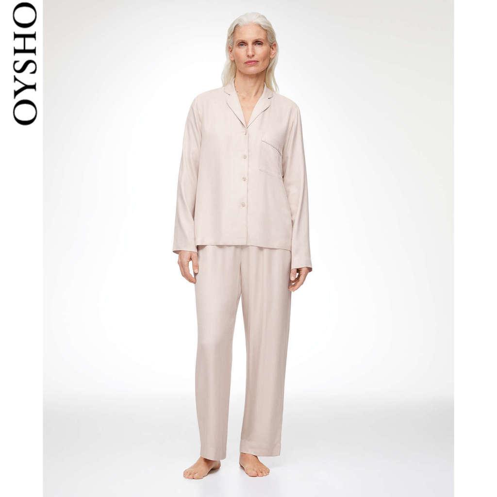 เสื้อแขนยาวสไตล์ชุดนอนบ้าน Oysho สีหิน สำหรับฤดูใบไม้ผลิและฤดูร้อน 31080580