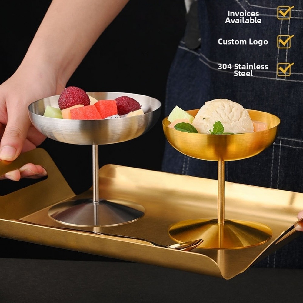 ถ้วยขนมสแตนเลส 150ml 250ml ไอศกรีมสูง Sundae Parfait Cocktail