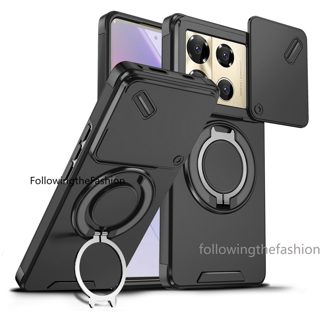 ปลอกสําหรับ Infinix หมายเหตุ 40 Pro 5G หมายเหตุ 40 40Pro 40Pro + Plus 4G กันกระแทกเคสโทรศัพท์โลหะเกราะแหวนวงเล็บ Stent กลับ Push เลนส์กล้องความเป็นส่วนตัวป้องกันผู้ถือกลับปลอกฝาครอบ