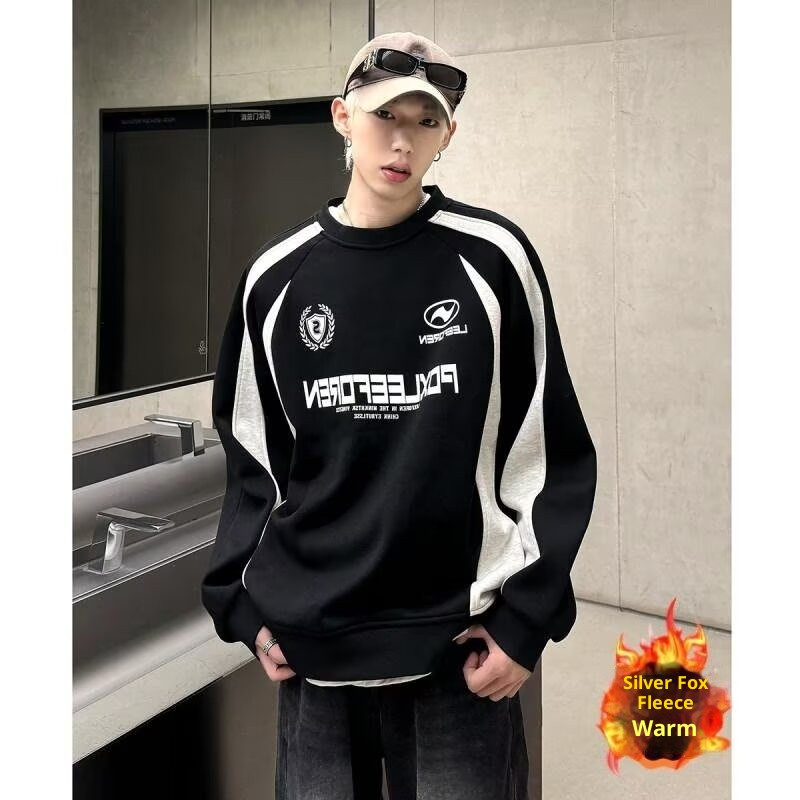 TIDE BEAR Brushed Hoody Mens New round Neck Loose Top