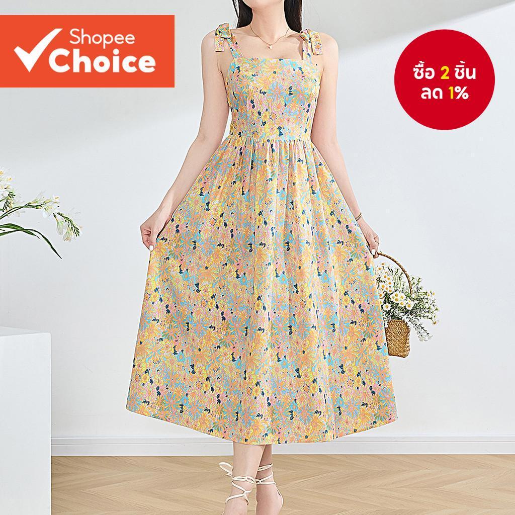 B134-JUN25-A-3-เดรสสายเดี่ยวผูกไหล่คอเหลี่ยม-DRB134PBD121