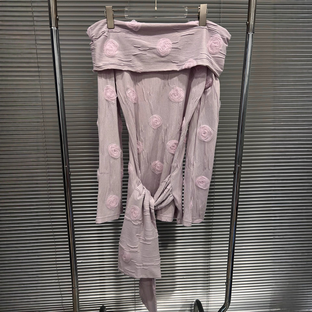 WTD3 2025Early Autumn New Sweet Hot Girl Turn-Down Collar Off-Shoulder Mesh Floral Tie T T-shirt Sma