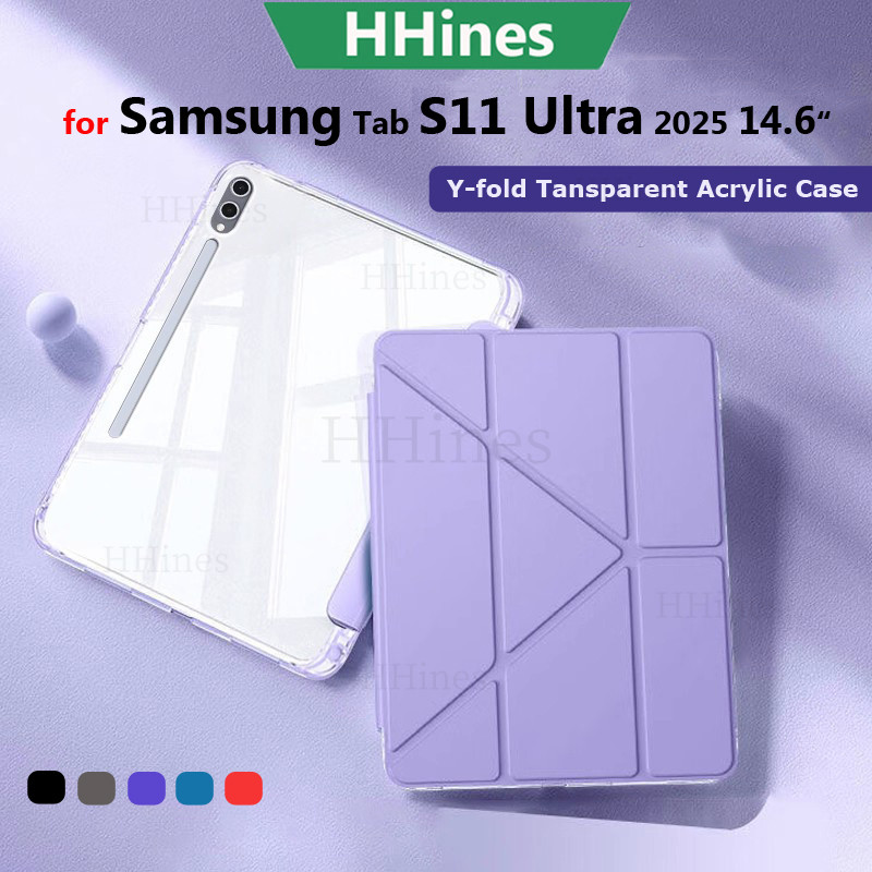 สําหรับ Samsung Galaxy Tab S11 Ultra 14.6" 2025 X930 X936 สําหรับ Galaxy Tab S11 Ultra 2025 14.6" Y-พับขาตั้ง Anti-Burding อะคริลิคใส Auto Sleep/wake แท็บเล็ตปลอก