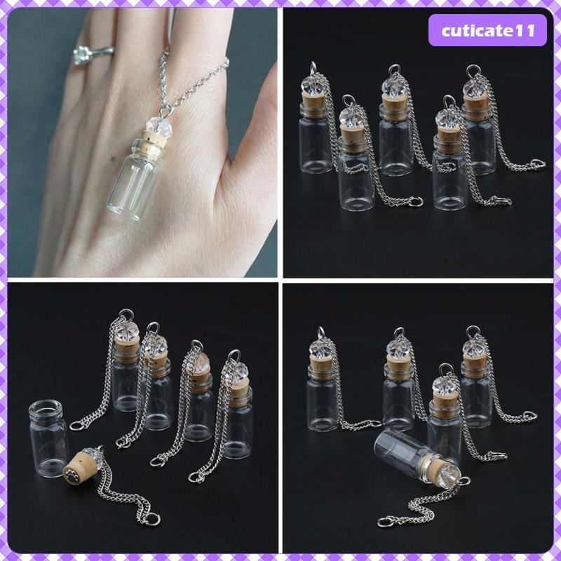 [Cuticate1] ขวดแก้ว 10 ชิ้นพร้อมสร้อยคอจี้ไม้ก๊อก Vial DIY ตกแต่ง 1 มล.ใส