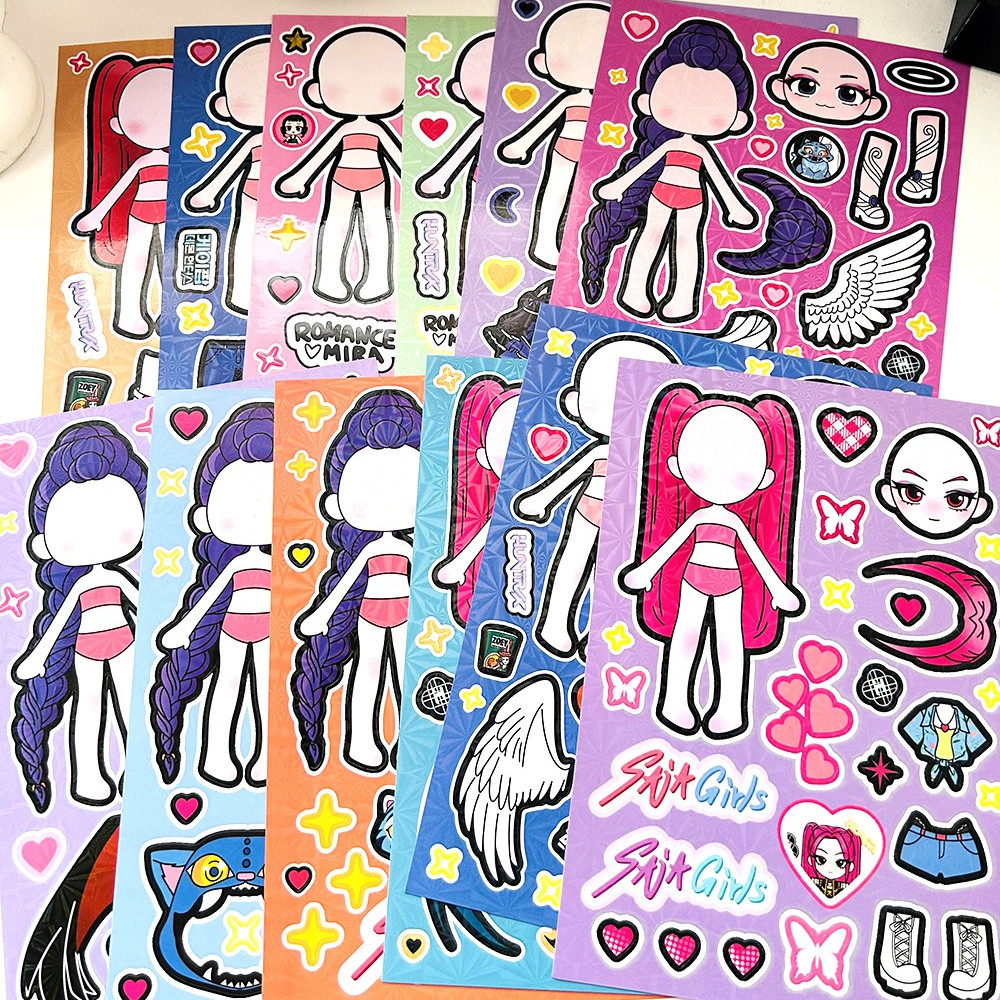 12pcs Kpop HUNTR/X Dress Up สติกเกอร์เลเซอร์ฟิล์ม Angel และ Devil DIY Decompression สติกเกอร์
