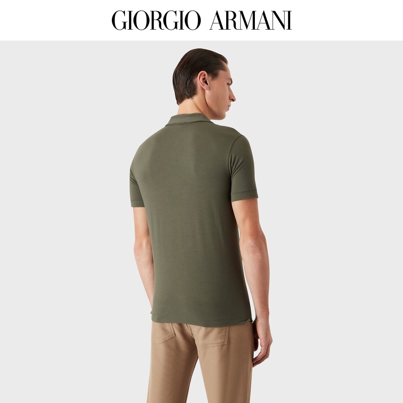 เสื้อโปโลแขนสั้น GIORGIO ARMANI สีทึบ สำหรับผู้ชาย วัสดุยืดหยุ่น
