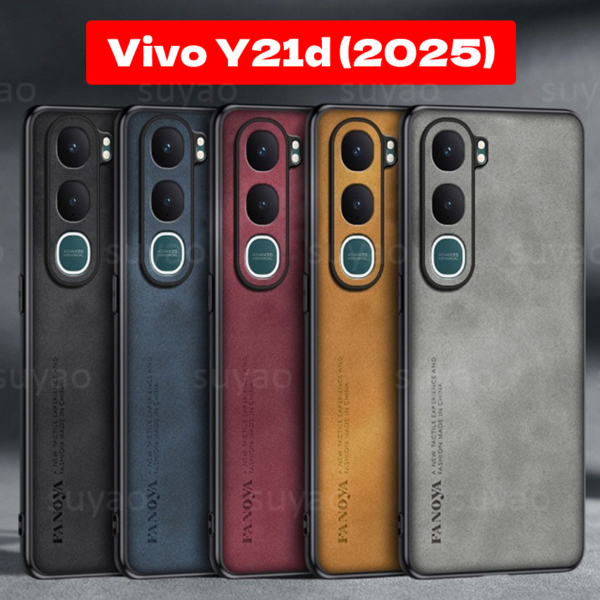 สําหรับVivo Y21d 2025 เคสโทรศัพท์Luxury MatteหนังปลอกVivoY21d Y 21d Y21 Dซิลิโคนกันกระแทกป้องกันลายนิ้วมือกรอบนุ่มหนังนิ่มYBCGเลนส์TPUปกหลัง