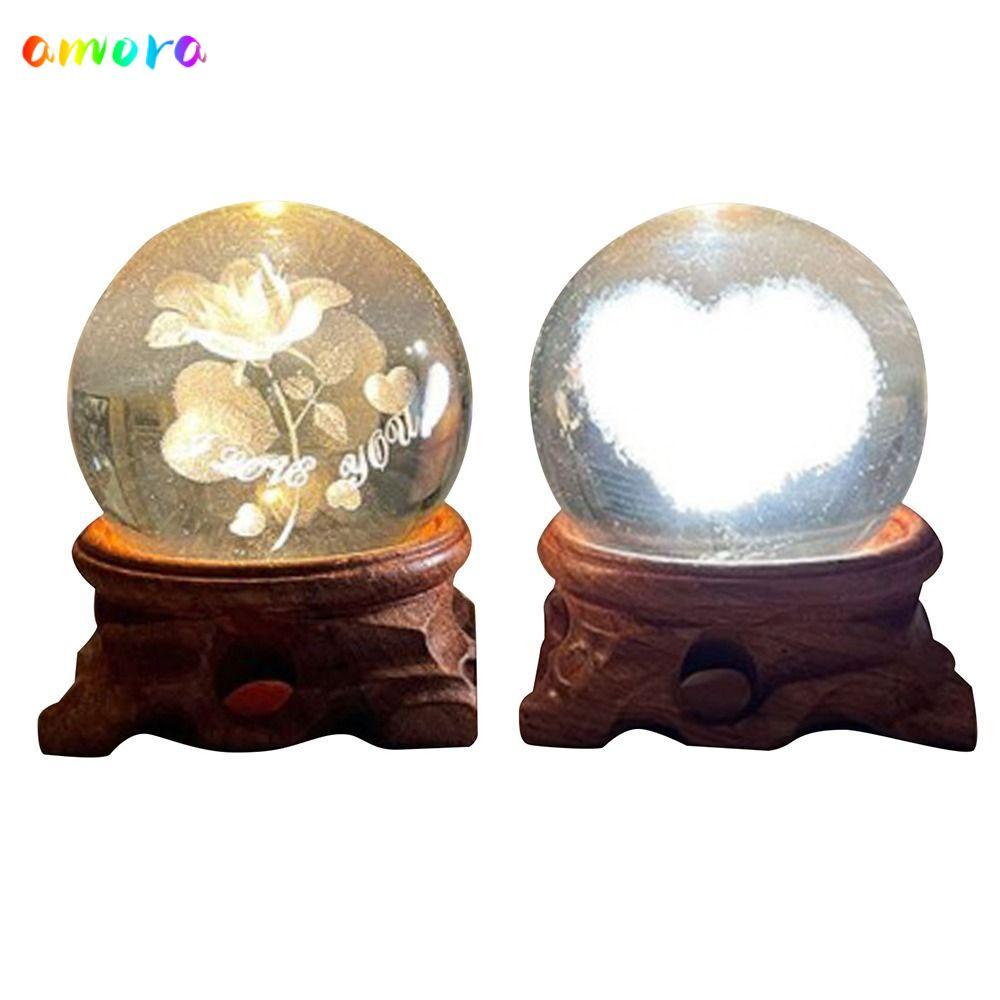 AMORA Crystal Ball Holder Wood USB Luminous Crystal Sphere Base