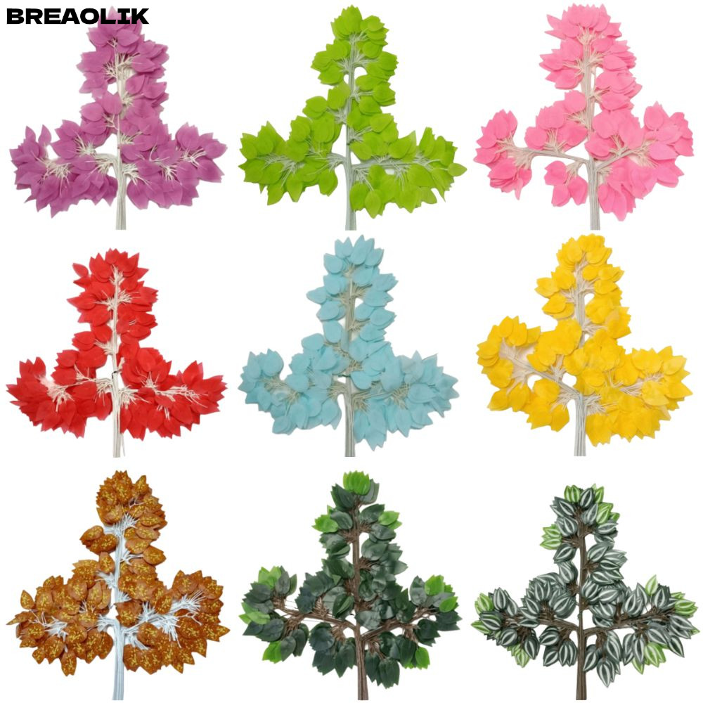 BREAOLIC 12PCS ประดิษฐ์ Banyan ใบ, สมจริงผ้าไหมใบจําลองสาขา Ficus, Creative หลากสีปลอม Banyan Tree L