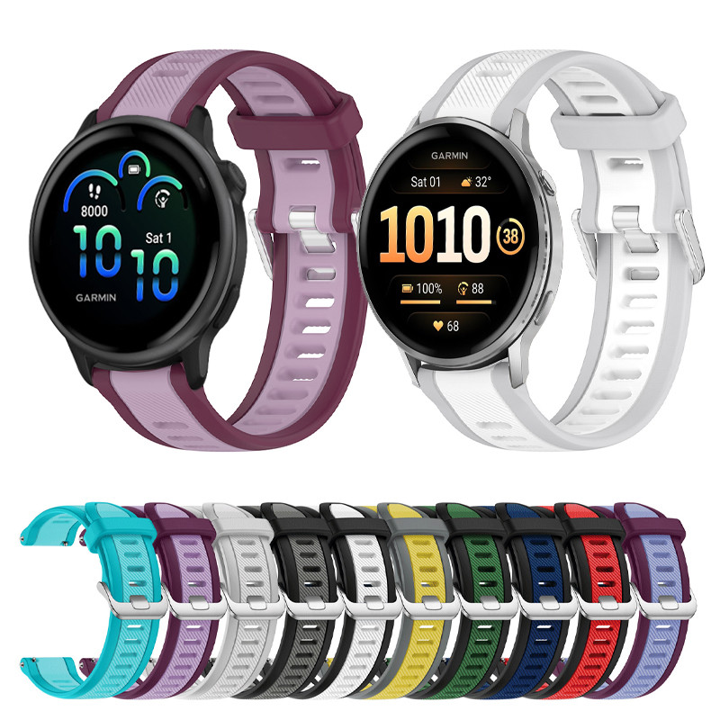 Two-tone Spliced Silver Buckle สายซิลิโคนสําหรับ Garmin Venu 4 3 2 2plus SQ Sq 2 Vivoactive 6 5 3 Vivomove Trend