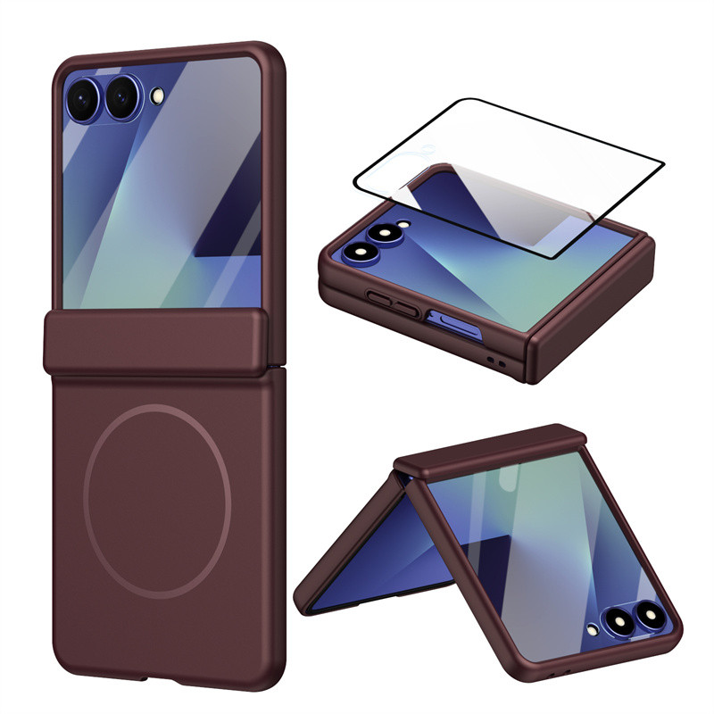 สําหรับ Samsung Galaxy Z Flip 7, ฟิล์มเปลือกใหม่ระดับไฮเอนด์ในตัวเคสโทรศัพท์หน้าจอพับ, ฝาครอบป้องกันการชาร์จไร้สายแบบแม่เหล็ก