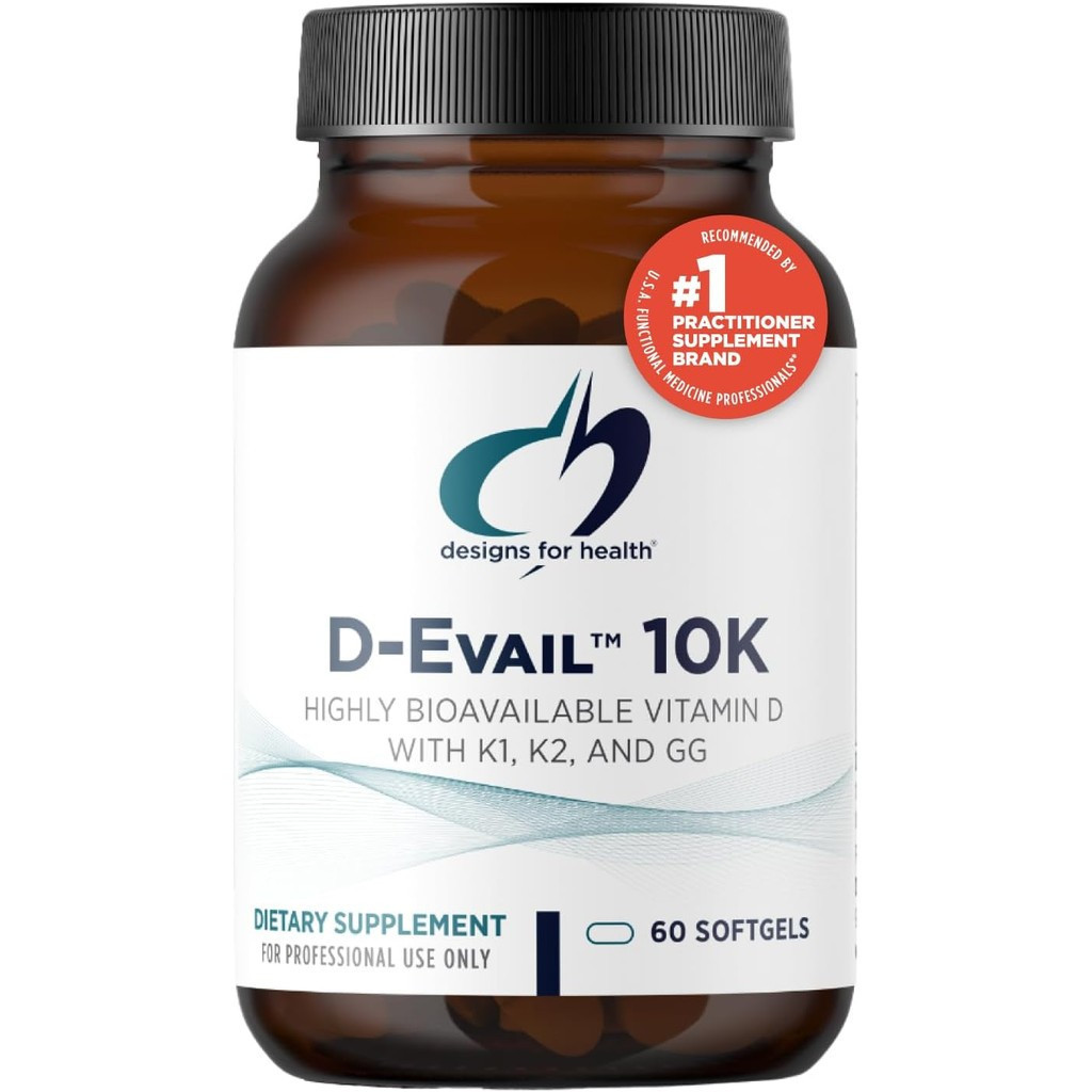 Designs for Health D-Evail 10K - 10,000 IU Vitamin D Supplement with Vitamin K (K1, K2 as MK-4) + GG