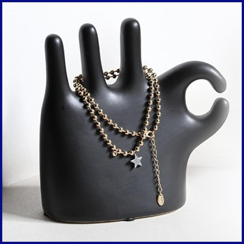 มือรูปปั้น OK Gesture มือสร้อยคอขาตั้งบทคัดย่อเซรามิค Finger Figurine แหวนสําหรับโต๊ะหน้าแรก ometyth
