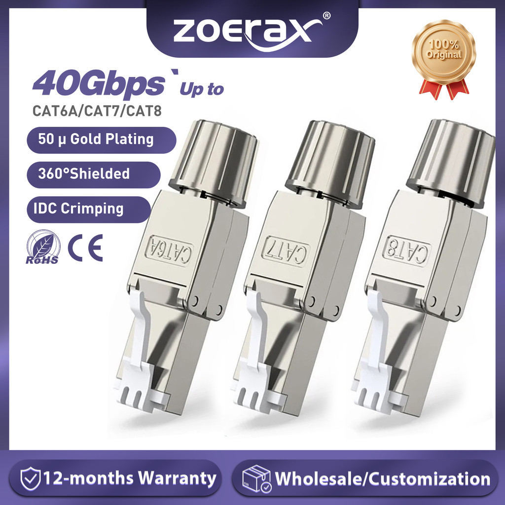 ZoeRax RJ45 Cat8 Cat7 Cat6A Connector Toolless Shielded/Unshielded Ethernet Termination Plug สําหรับ 23 ~ 26AWG STP/UTP Ethernet สาย