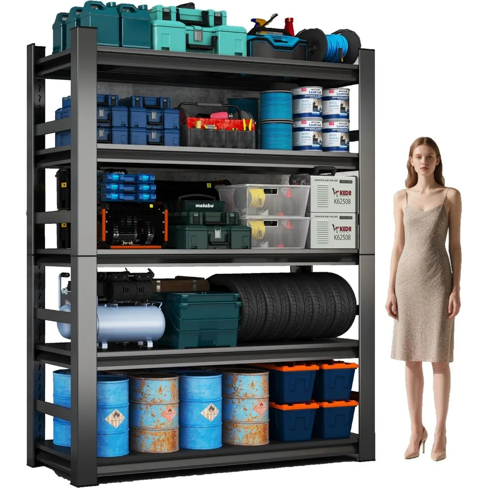 87 "H Garage Shelving Unit, ปรับโลหะโรงรถ Shelving ชั้นวางเหล็ก, ชั้นวางสําหรับจัดเก็บ 5 ชั้น Rack ส